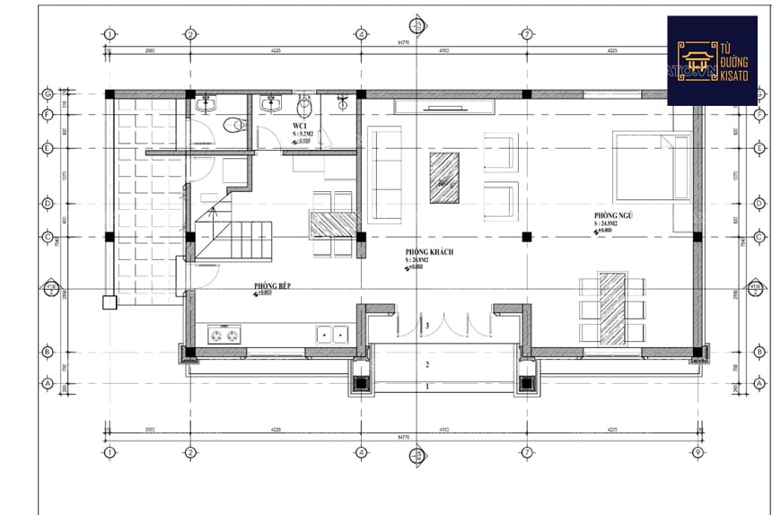 Mặt bằng tầng 1 mẫu nhà từ đường kết hợp nhà ở