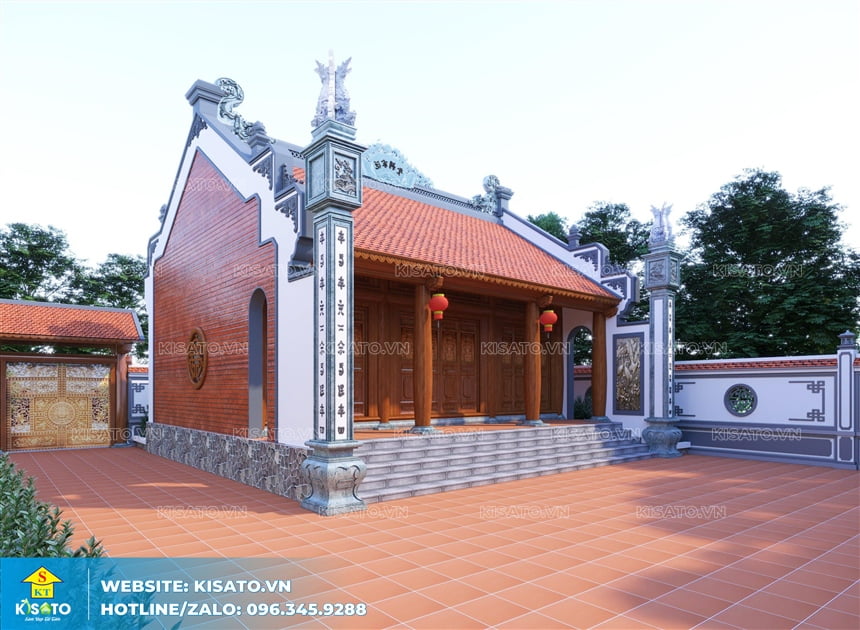 Phối cảnh 3D không gian ngoại thất của mẫu từ đường nhà thờ họ 3 gian 2 mái tại Hà Nam