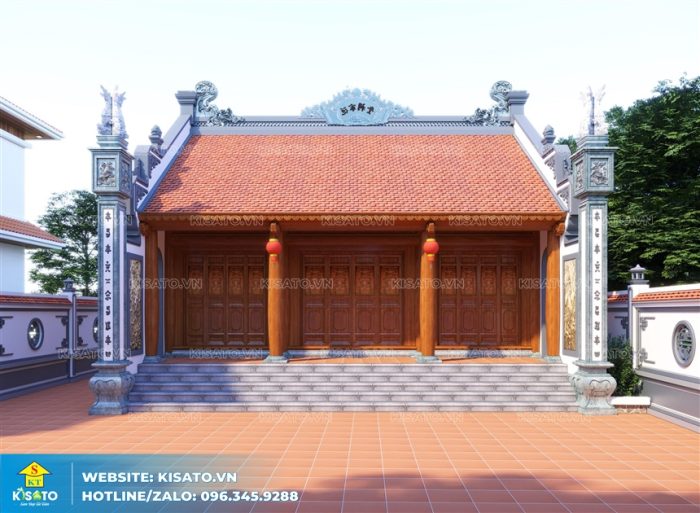 Phối cảnh 3D không gian ngoại thất của mẫu từ đường nhà thờ họ 3 gian 2 mái tại Hà Nam