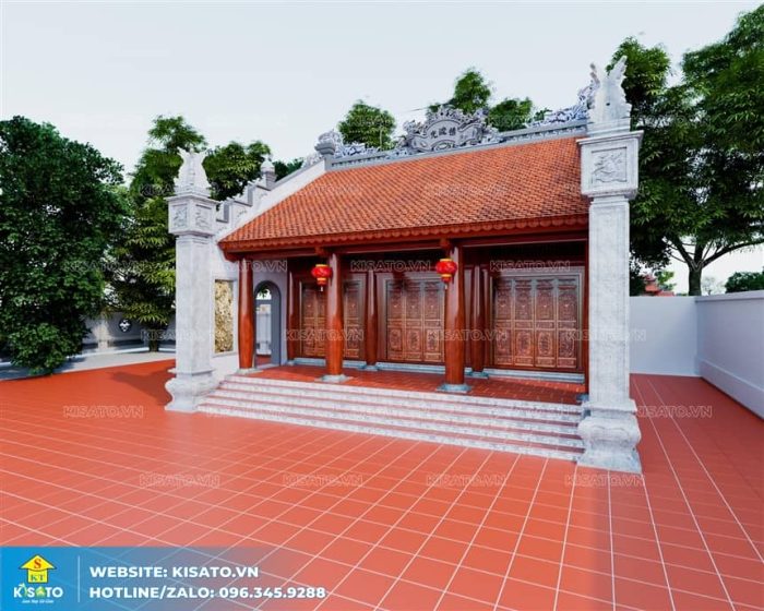 Phối cảnh 3D không gian ngoại thất của mẫu từ đường nhà thờ họ 3 gian 2 mái tại Nam Định
