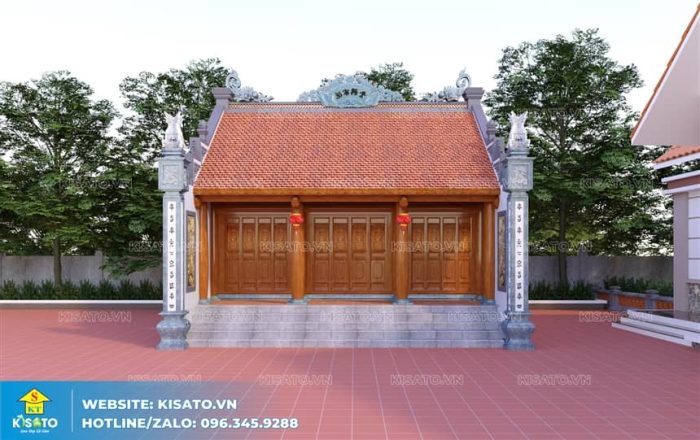 Phối cảnh 3D không gian ngoại thất của mẫu từ đường nhà thờ họ 3 gian 2 mái tại Quảng Ninh