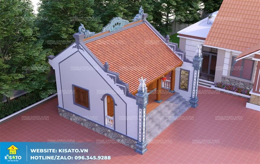 Phối cảnh 3D không gian ngoại thất của mẫu từ đường nhà thờ họ 3 gian 2 mái tại Quảng Ninh