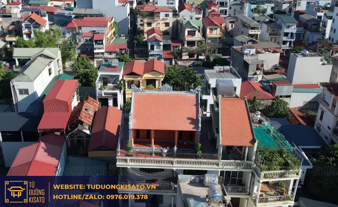 từ đường bê tông giả gỗ hà nội tổng thể công trình trên cao