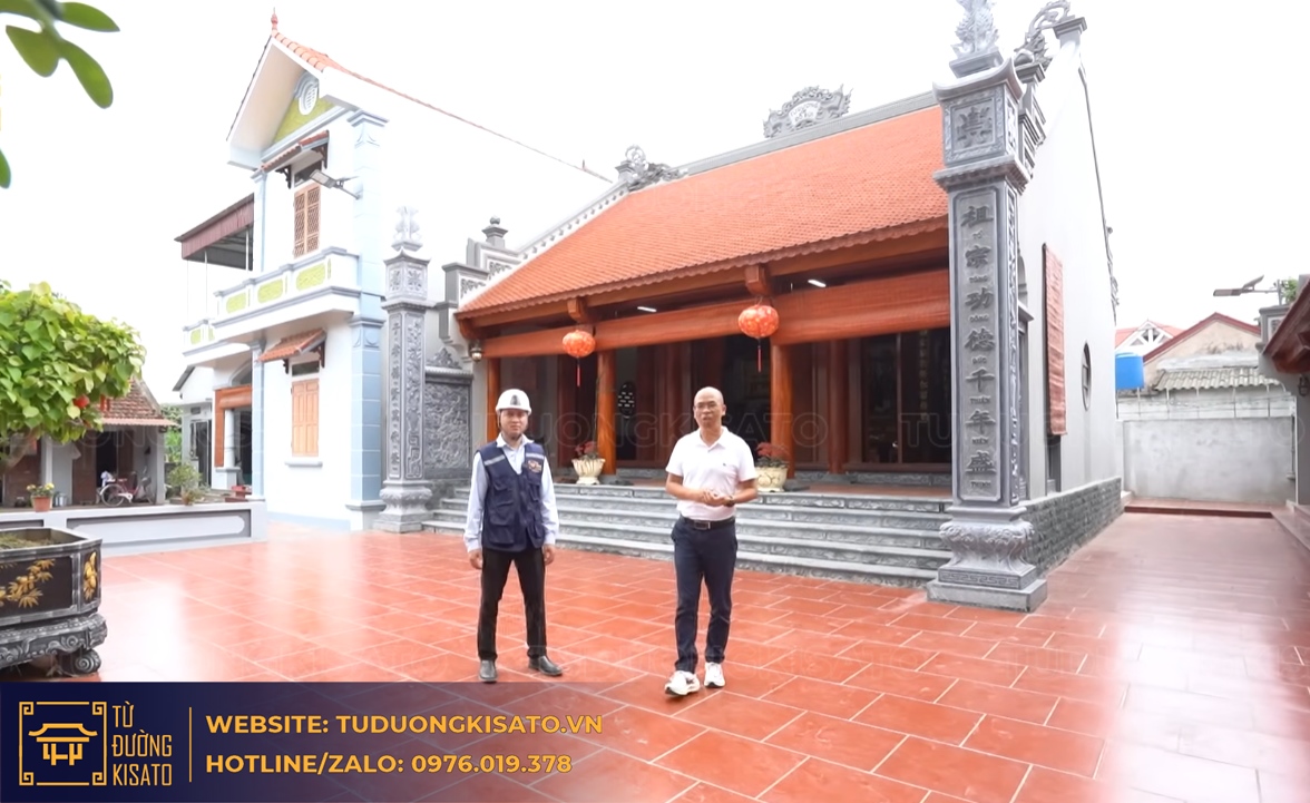 từ đường 3 gian bê tông giả gỗ hà nội tổng thể công trình thực tế