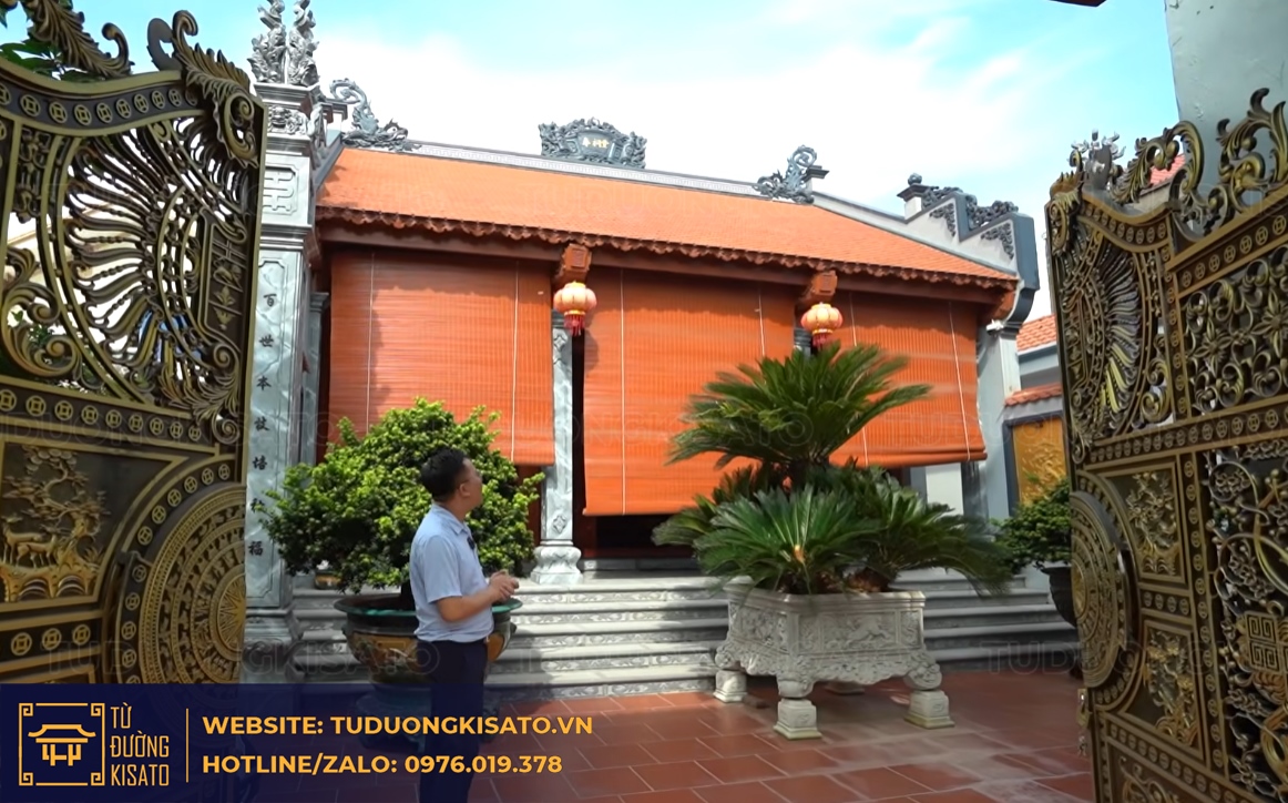 từ đường 3 gian bê tông sơn giả gỗ 80m2 tổng thể công trình thực tế