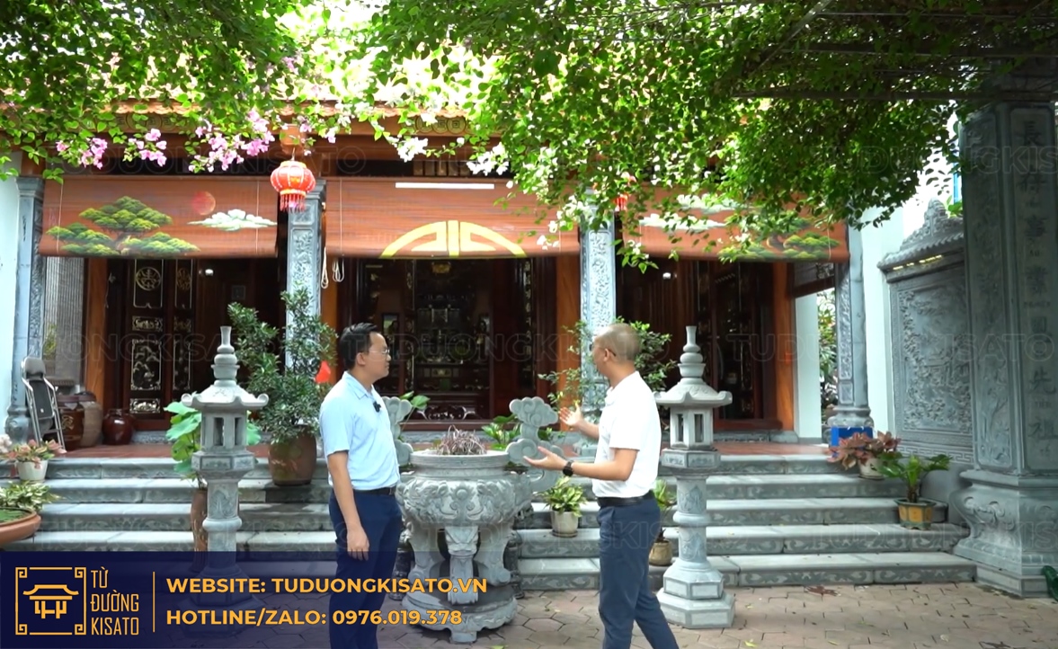 từ đường 3 gian bê tông giả gỗ phú thọ tổng thể công trình hoàn thiện thực tế