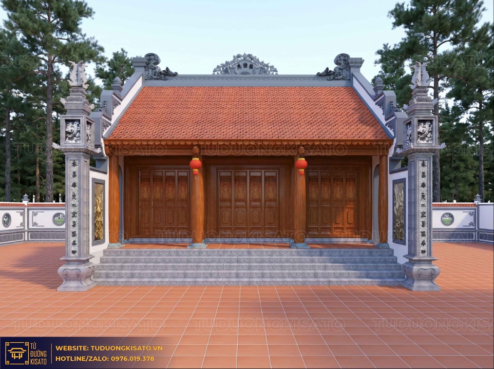 Mẫu từ đường 3 gian bê tông giả gỗ tại Quảng Ninh